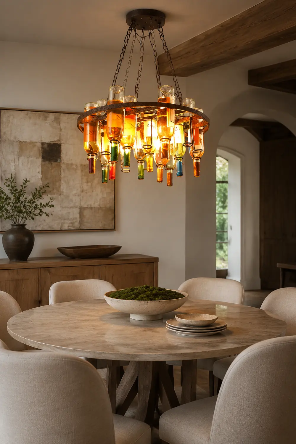 Hailie Antique Wine Bottle Metal/Glass Colorful Pendant Light - Lumpaz