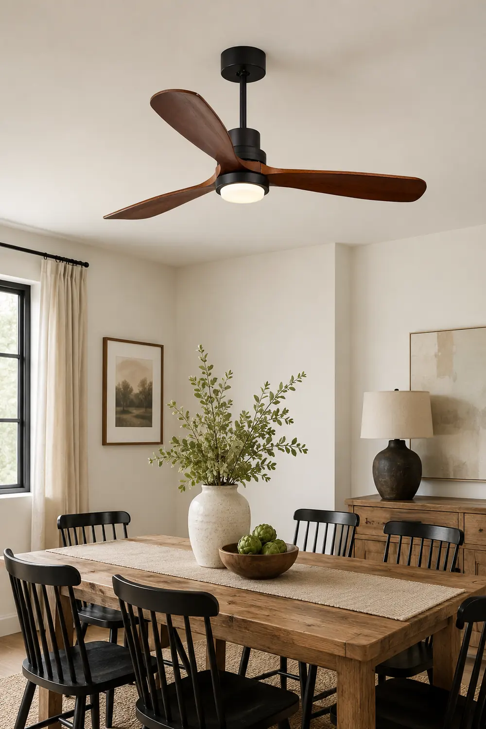 Haydn 3-Blade Black DC Ceiling Fan with Light, Metal & Wood, 52'' - Lumpaz