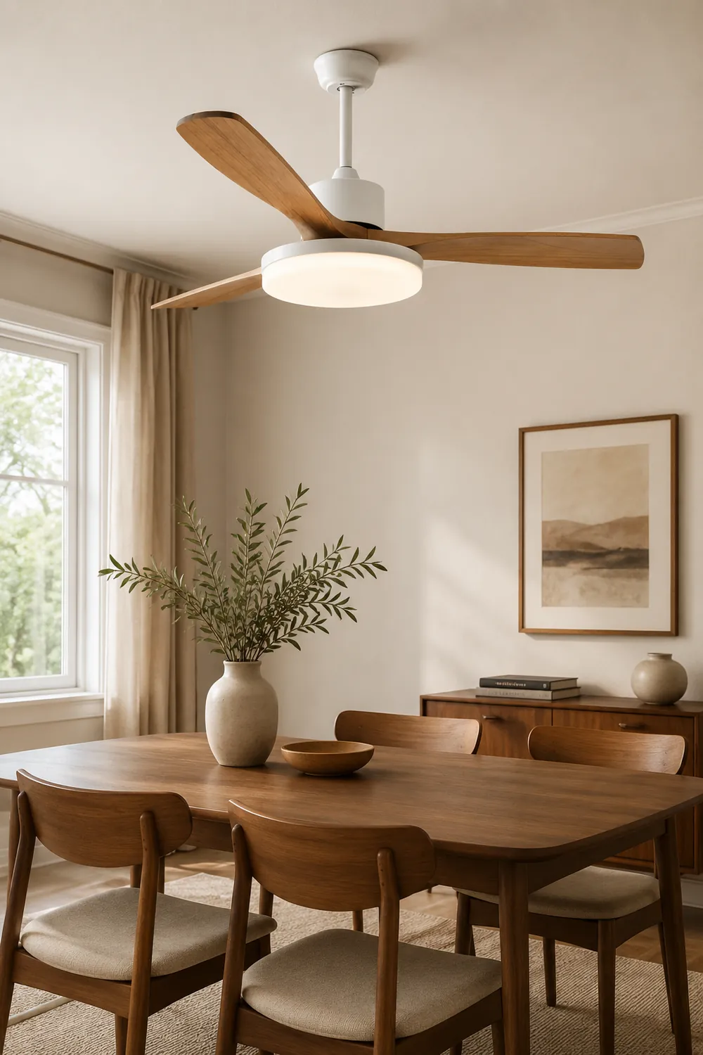 Haydn 3-Blade DC Ceiling Fan Light, Wood & White, Summer, 52'' - Lumpaz
