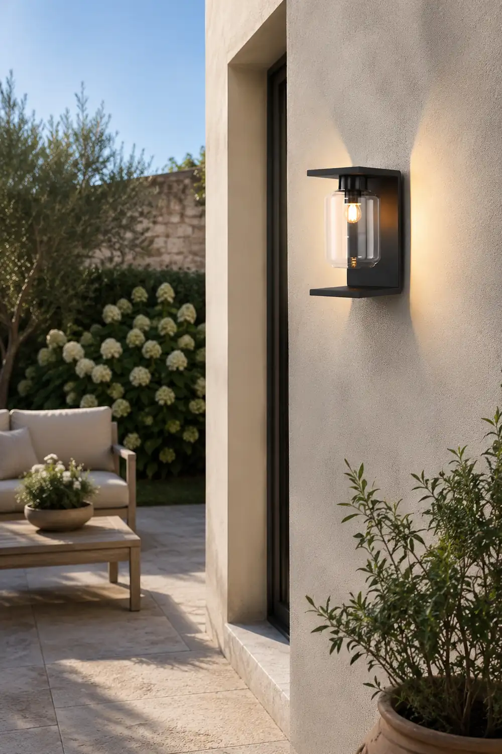 Outdoor Waterproof LED Glass Black Modern Solar Wall Lights with Remote - Lumpaz