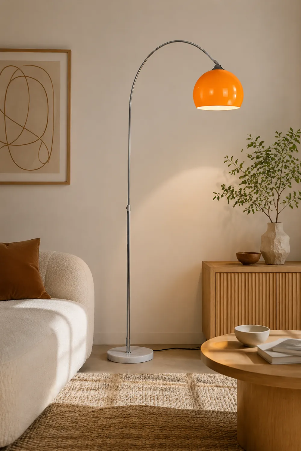Salgado Floor Arc Lamp, Tall Floor Light, Modern, Orange/ White - Lumpaz