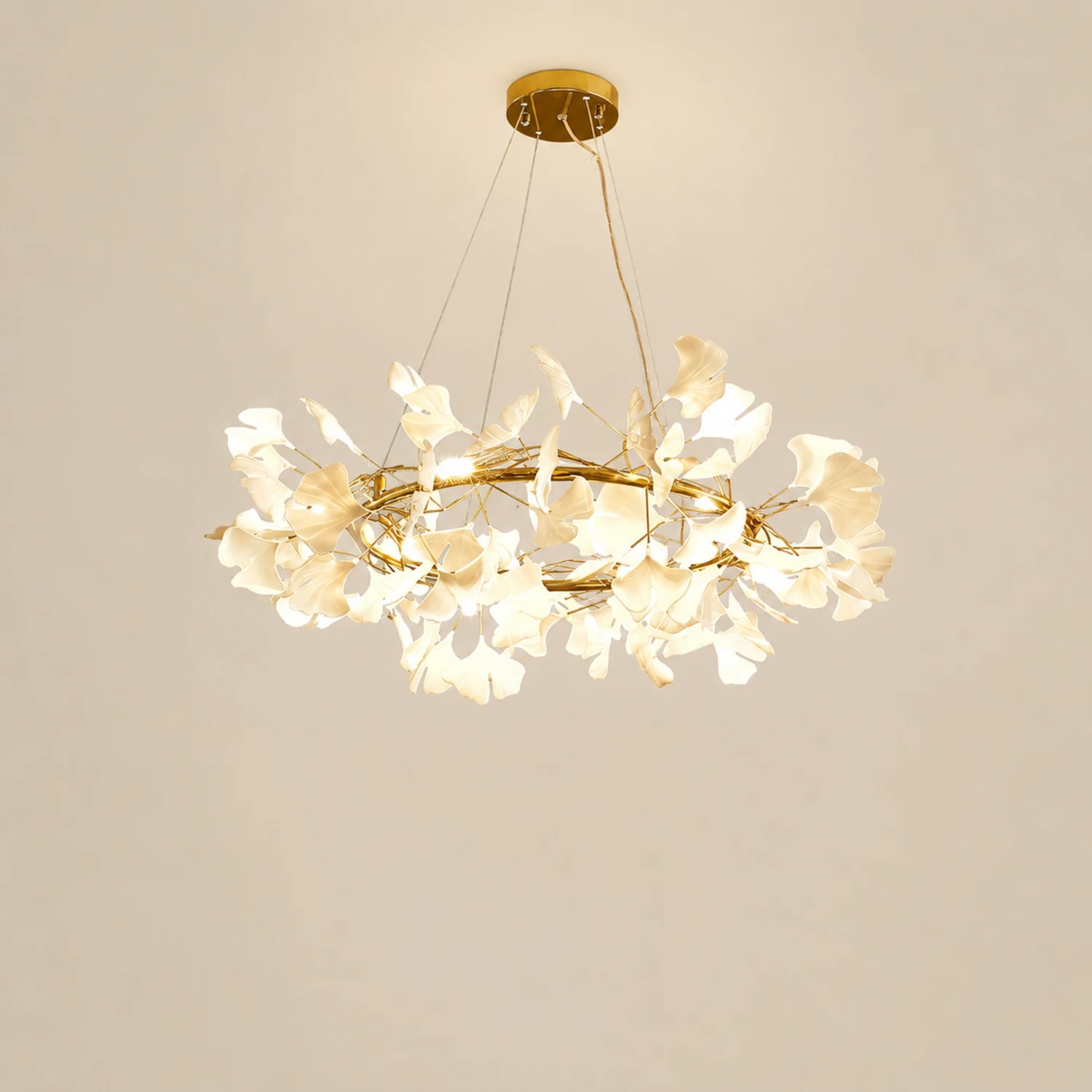 Ophelia EarthenGlo Modern Kitchen White Art Deco Chandelier, Metal & Ceramic - Lumpaz