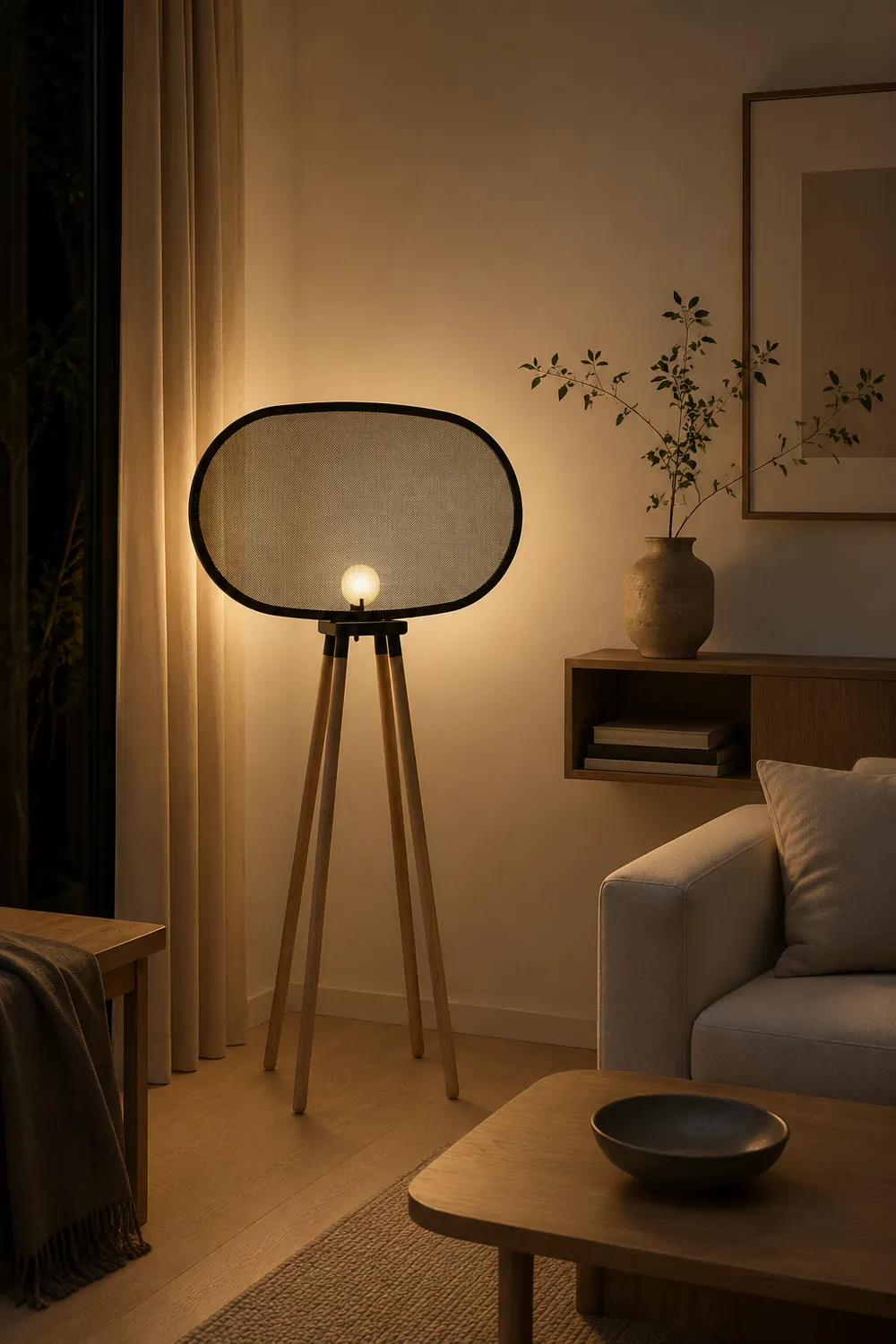 Cooley Modern Design Minimalistic Floor Lamp, Metal & Wood - Lumpaz