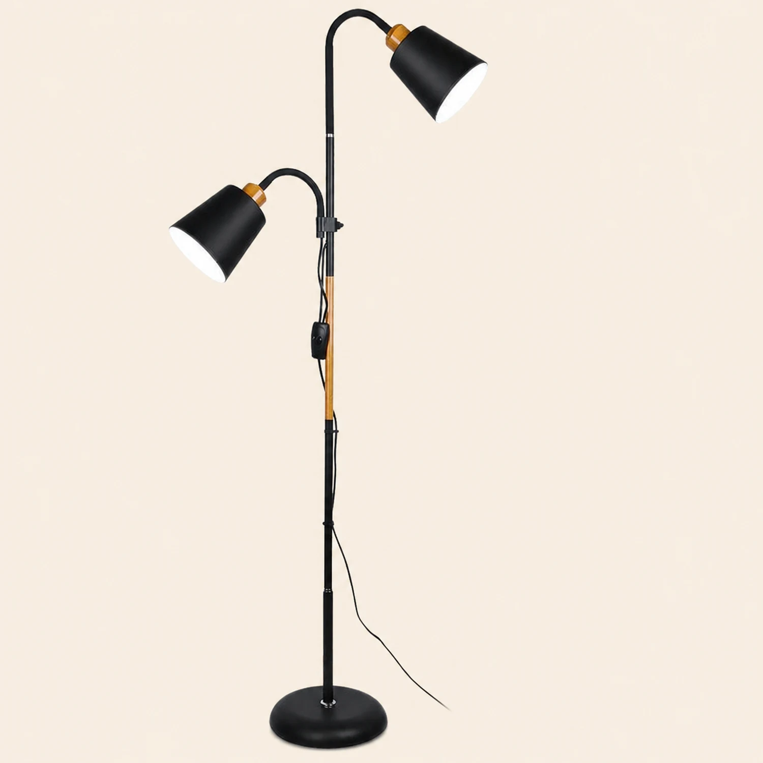 Eryn Floor Lamp Double Head Modern, Metal,Black/White, Bedroom - Lumpaz