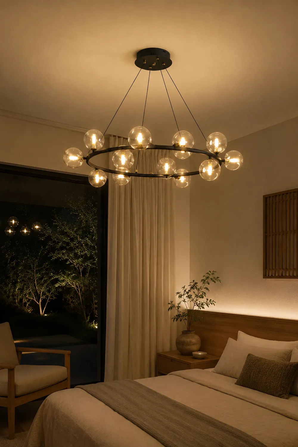 Valentina Modern Glass Globe Ring Chandelier, Gold/Black - Lumpaz