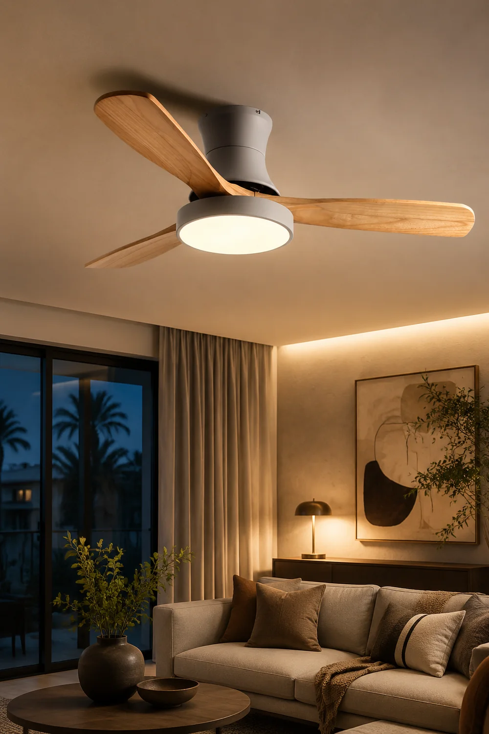 Walters 3-Blade White & Gray Ceiling Fan with Light, Metal & Wood, DIA 52'' - Lumpaz