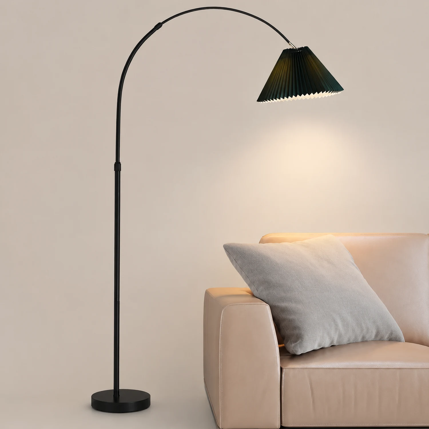 Eryn Floor Lamp Pleated Arc Nordic/Modern, Metal/Fabric, Multi-color, Study - Lumpaz