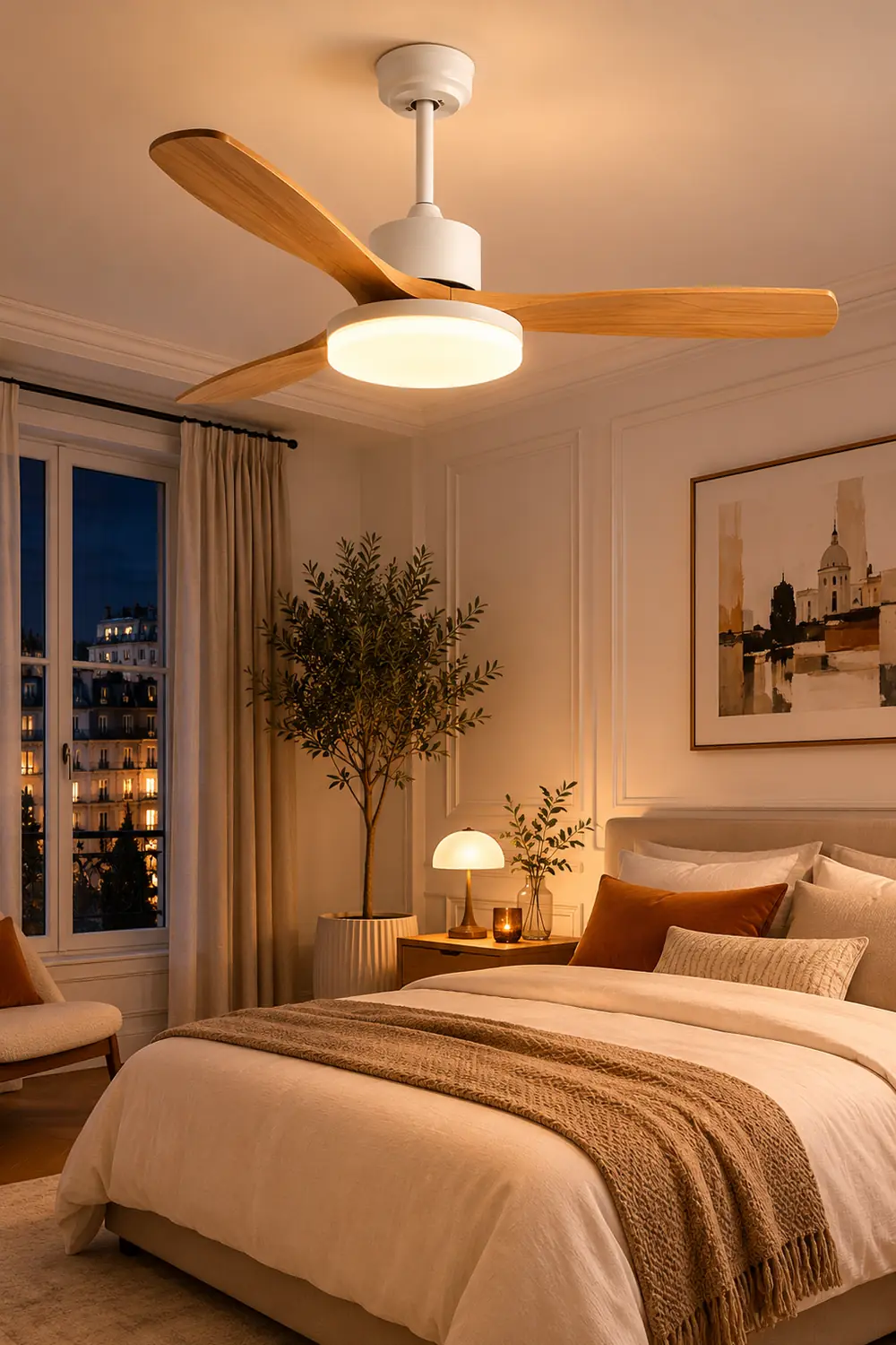 Haydn 3-Blade DC Ceiling Fan Light, Wood & White, Summer, 52'' - Lumpaz