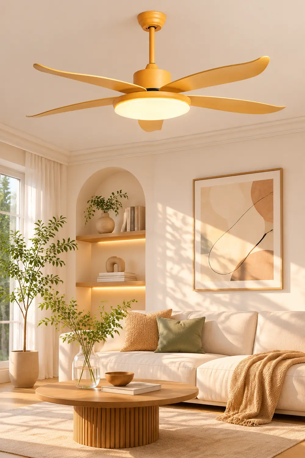 Haydn 5-Blade DC Ceiling Fan with Light, Wood Color, Summer, 40''/47'' - Lumpaz