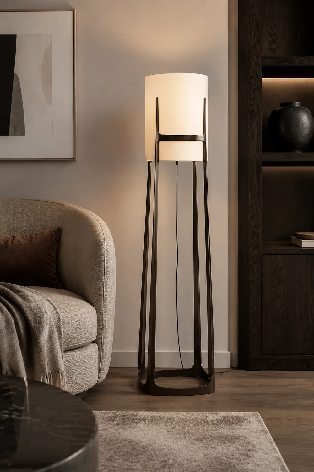 Eryn Modern Cylinder Metal Fabric Floor Lamp - Lumpaz