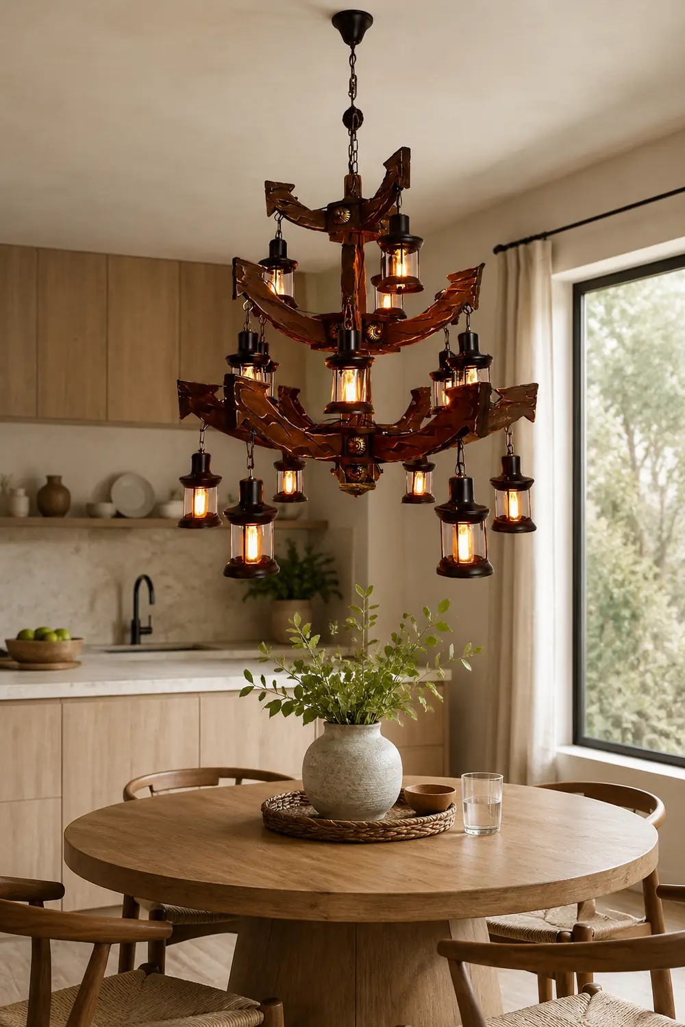 Austin Retro 14 Lantern Wood/Metal Chandelier Living Room/Bedroom - Lumpaz
