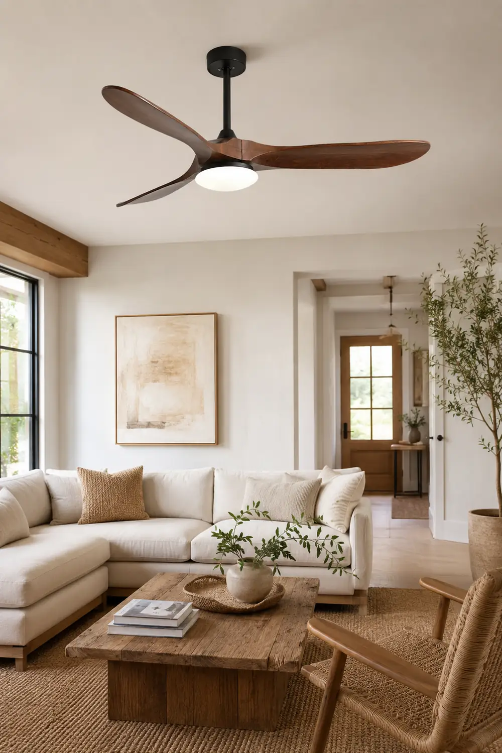 Haydn 3-Blade Industrial DC Ceiling Fan with Light, Black & Wood, 52'' - Lumpaz