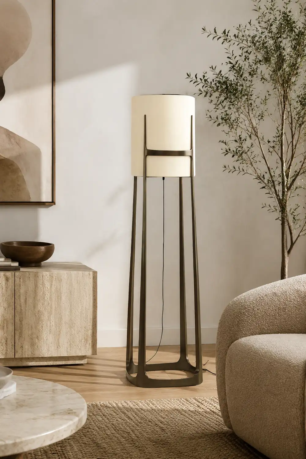 Eryn Modern Cylinder Metal Fabric Floor Lamp - Lumpaz