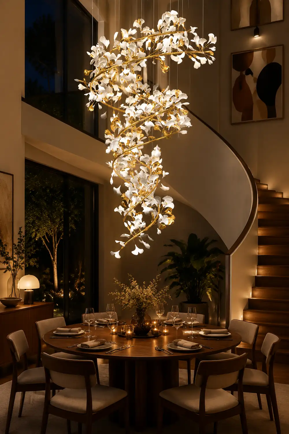 Ophelia AntGlo Modern Gold Staircase Chandelier, Metal & Ceramic - Lumpaz