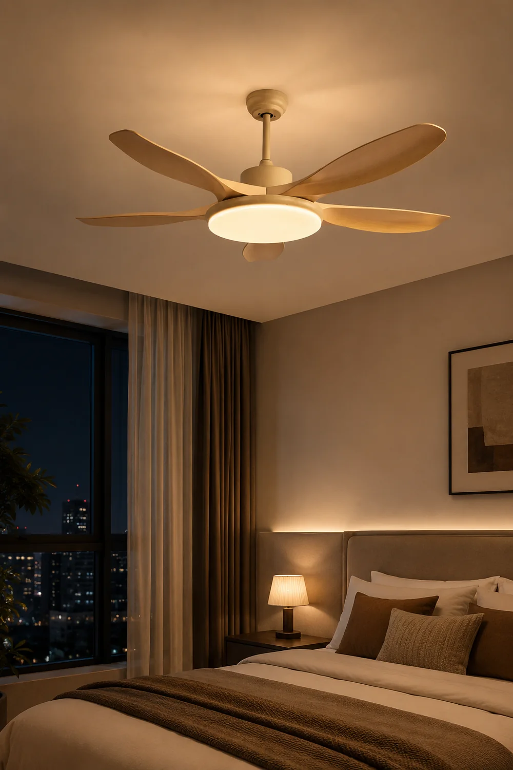 Ozawa 5-Blade Wood DC Ceiling Fan with Light, Summer, 47.2''/51.2''/59.1'' - Lumpaz