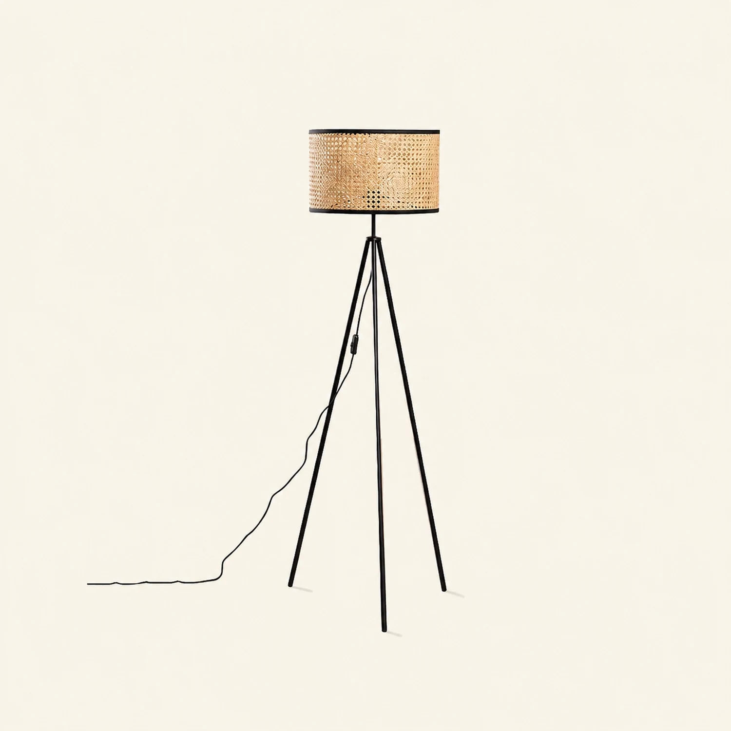 Ritta Natural Tripod Floor Lamp, Rattan/Willow Weave - Lumpaz