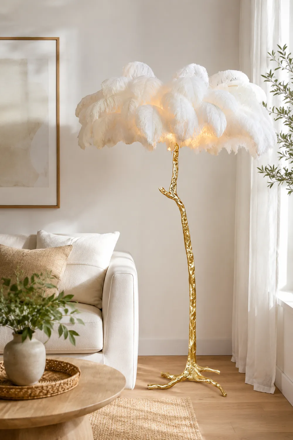 O'Moore Nordic Luxury Unique Ostrich Feather Floor Lamp/Table Lamp - Lumpaz
