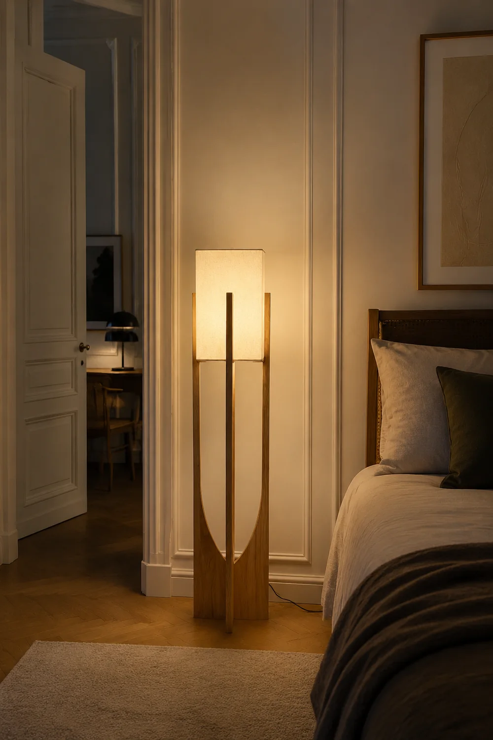 Ozawa Natural Rectangular Wood/Fabric Floor Lamp - Lumpaz
