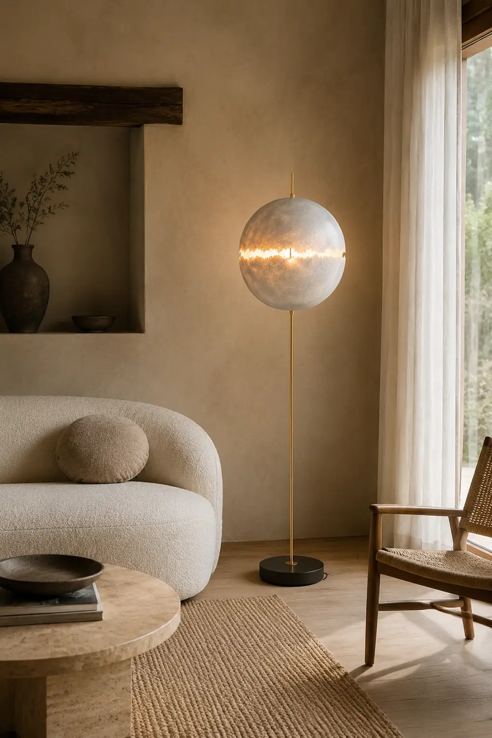 Elif Modern Moon Globe Metal Resinn Floor Lamp, Gold/Silver - Lumpaz