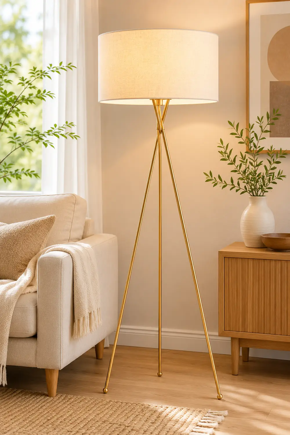 Baines Modern Tripod Floor & Table Lamp, Fabric - Lumpaz