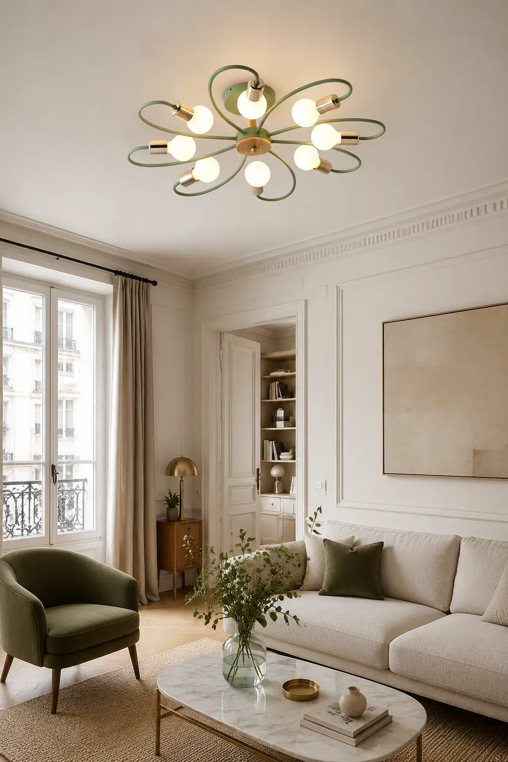Lacey Elegant Metal/Glass Flush Mount Ceiling Light, Gray/Green - Lumpaz