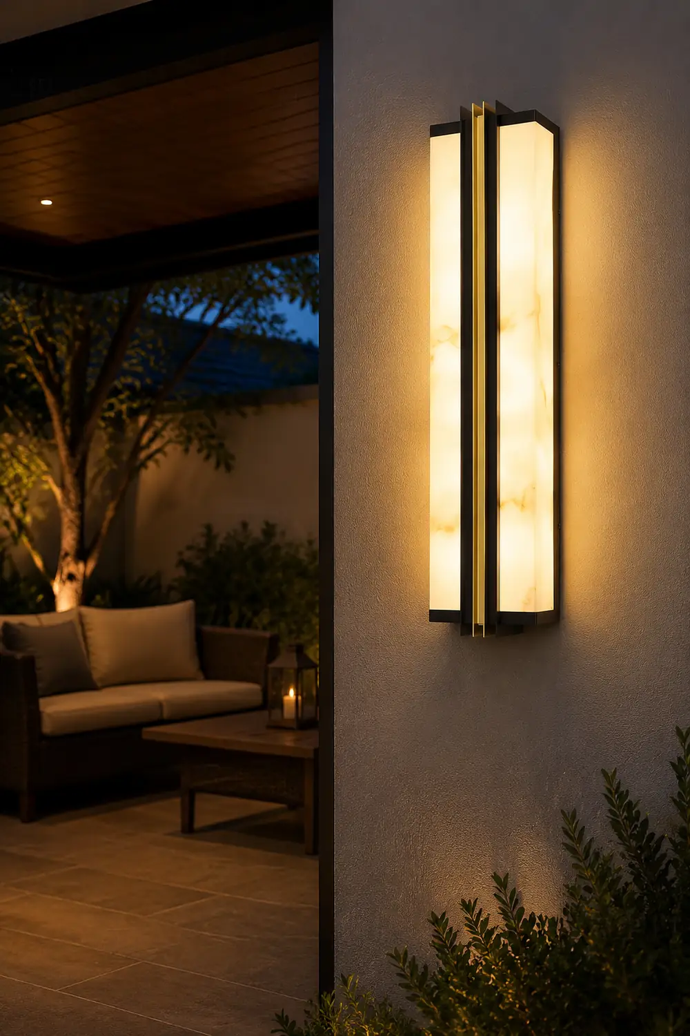 Modern Black LED Indoor/Outdoor Wall Lights with Resin Marble Shade复制 - Lumpaz