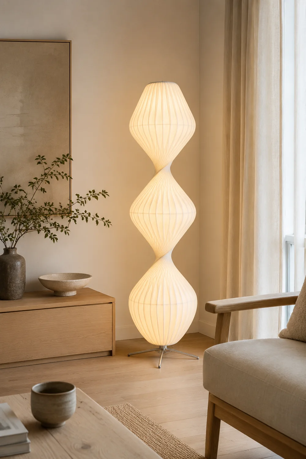 Renée Modern Pleated Fabric Metal Floor Lamp - Lumpaz