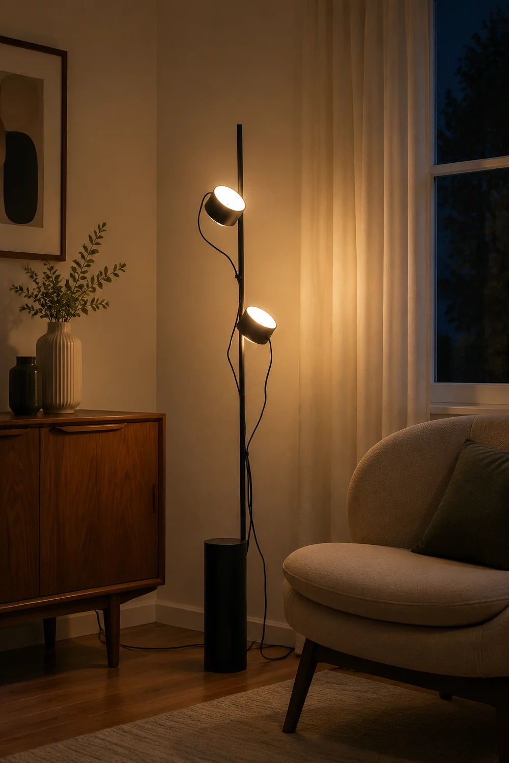 Avi Floor Lamp Cylindrical/Linear Modern, Metal, Black, Bedroom - Lumpaz