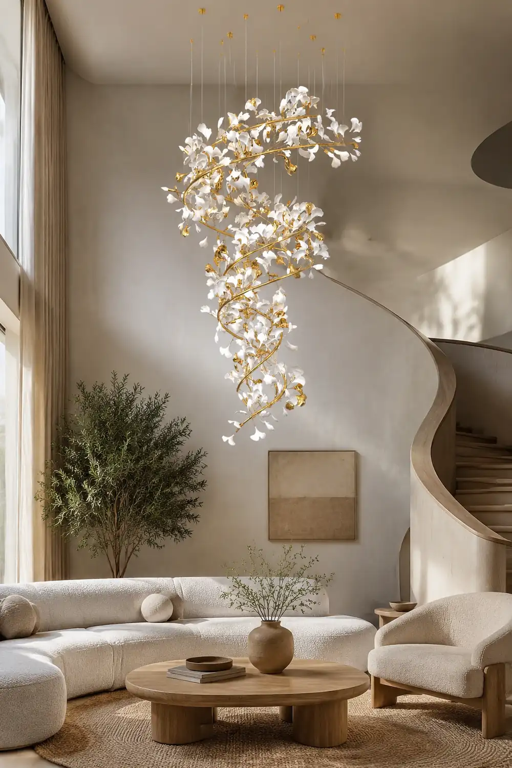 Ophelia AntGlo Modern Gold Staircase Chandelier, Metal & Ceramic - Lumpaz