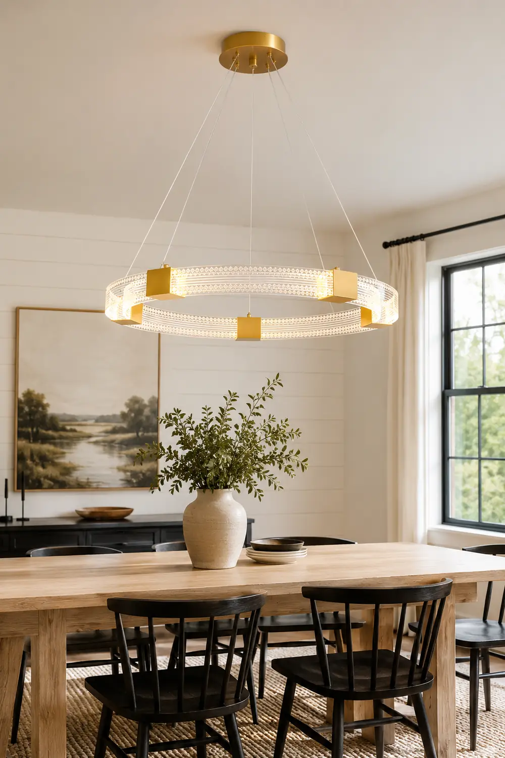 Evette Modern Round/Oval Acrylic/Metal Pendant Light, Gold - Lumpaz