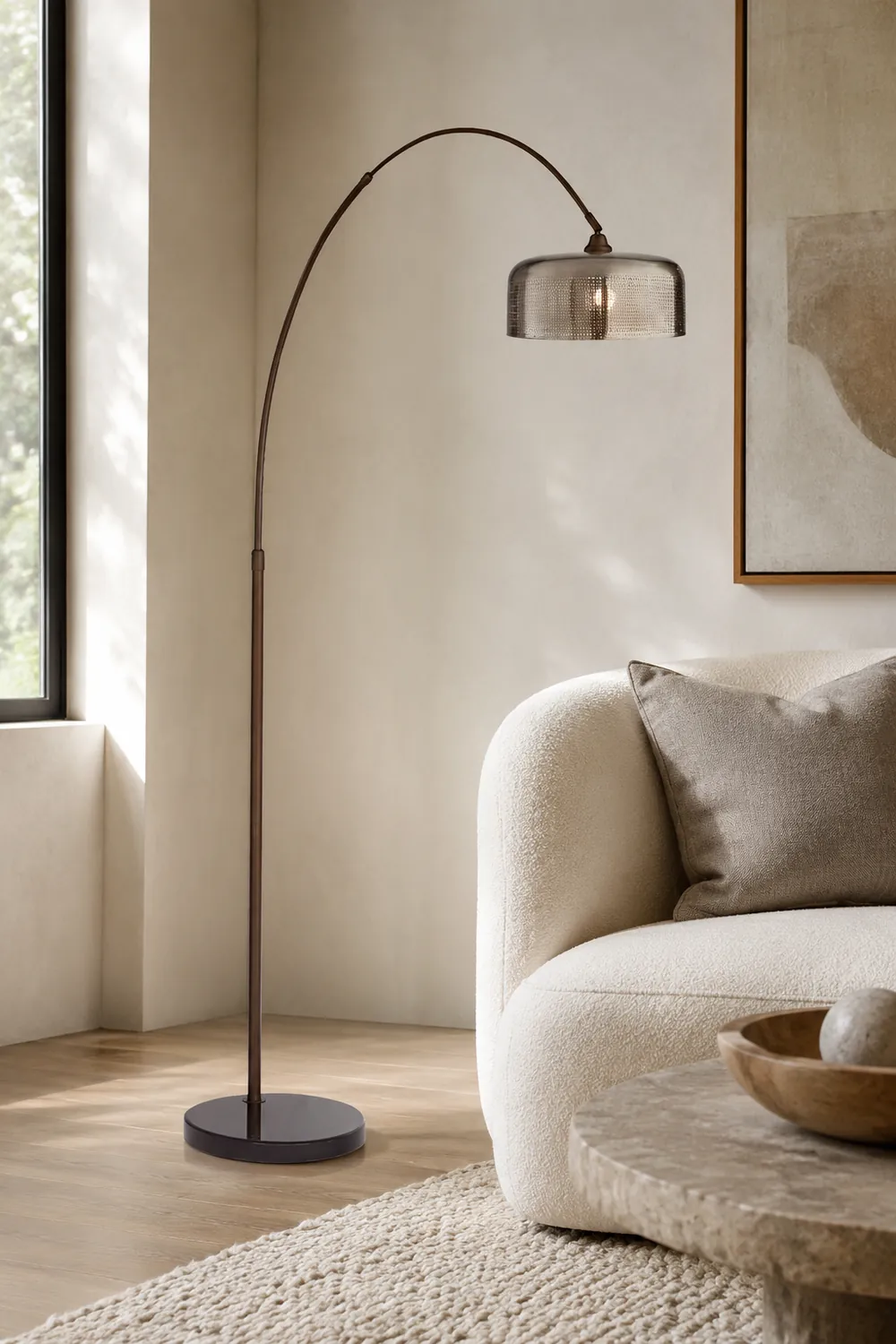 Hailie Retro Brown Curved Floor Lamp, Metal - Lumpaz