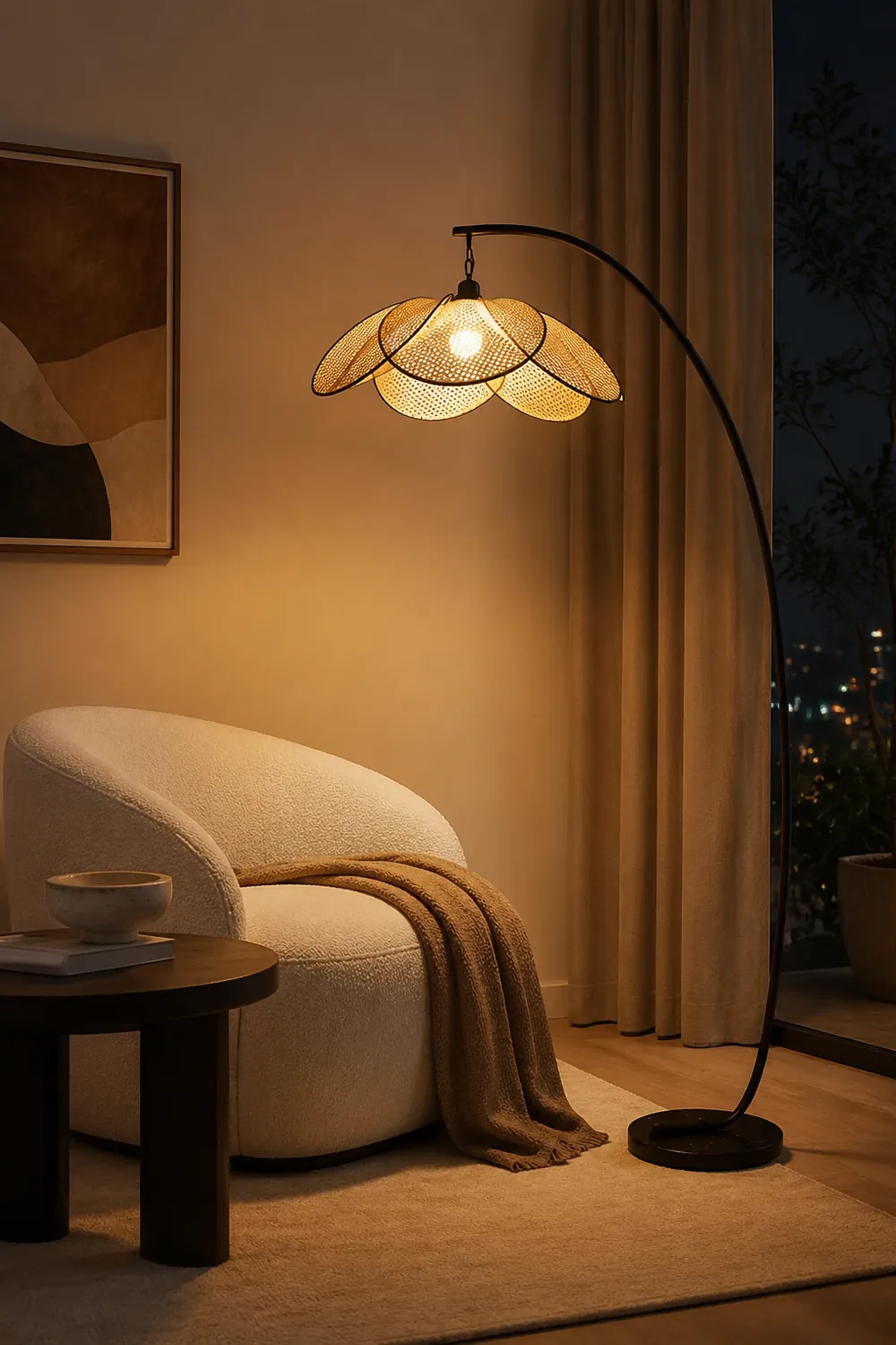Ritta Artistic Flower Rattan/Willow Weave Floor Lamp - Lumpaz