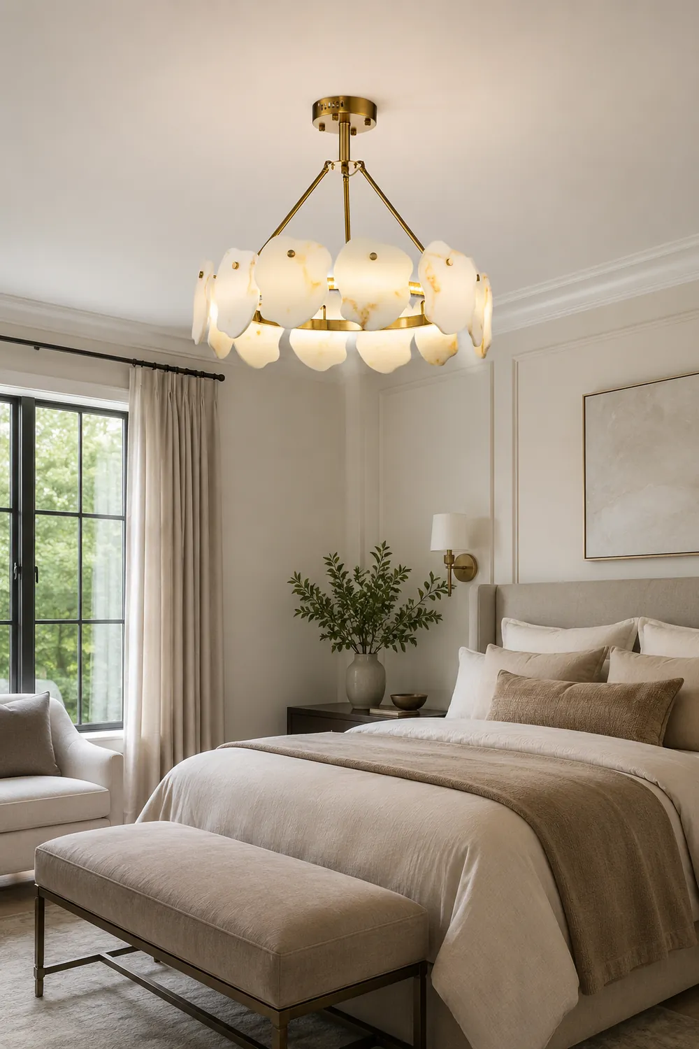 Marilyn Modern Marble Gold Round Pendant Light, Living Room - Lumpaz