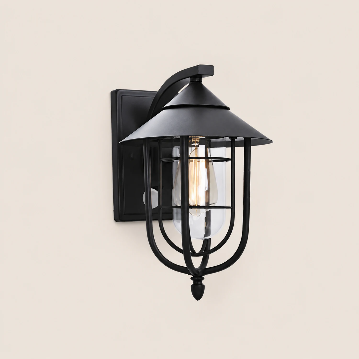 Waterproof Retro Iron Glass Motion Sensor Black Modern Outdoor Wall Lights - Lumpaz