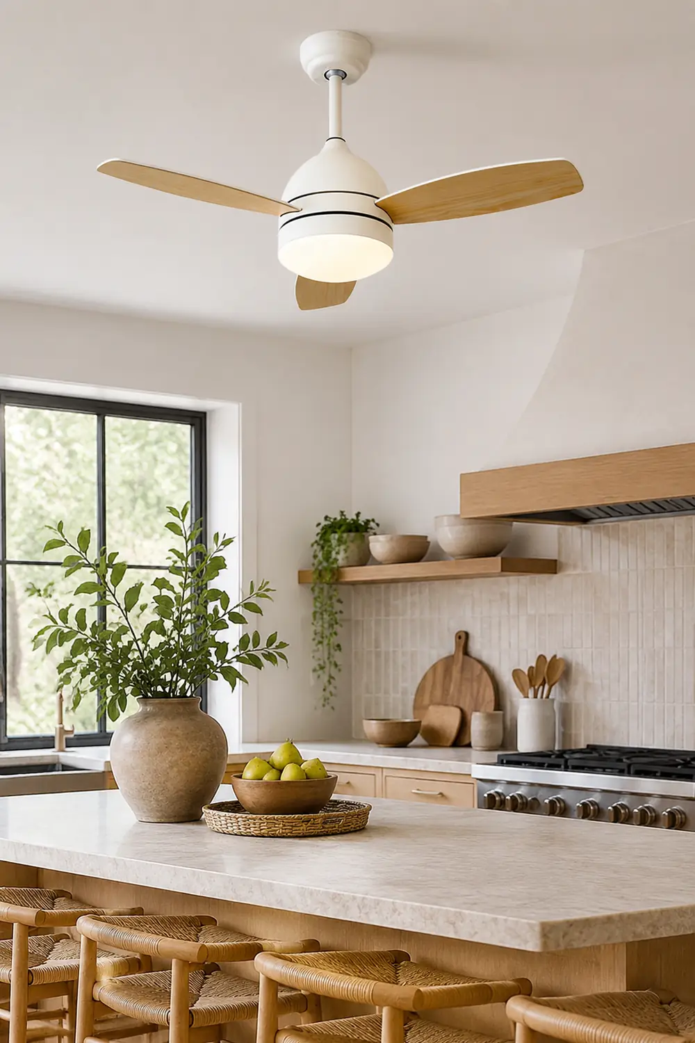 Haydn Modern Wood DC Ceiling Fan with Light, Black & White, 2 Color, 42'' - Lumpaz