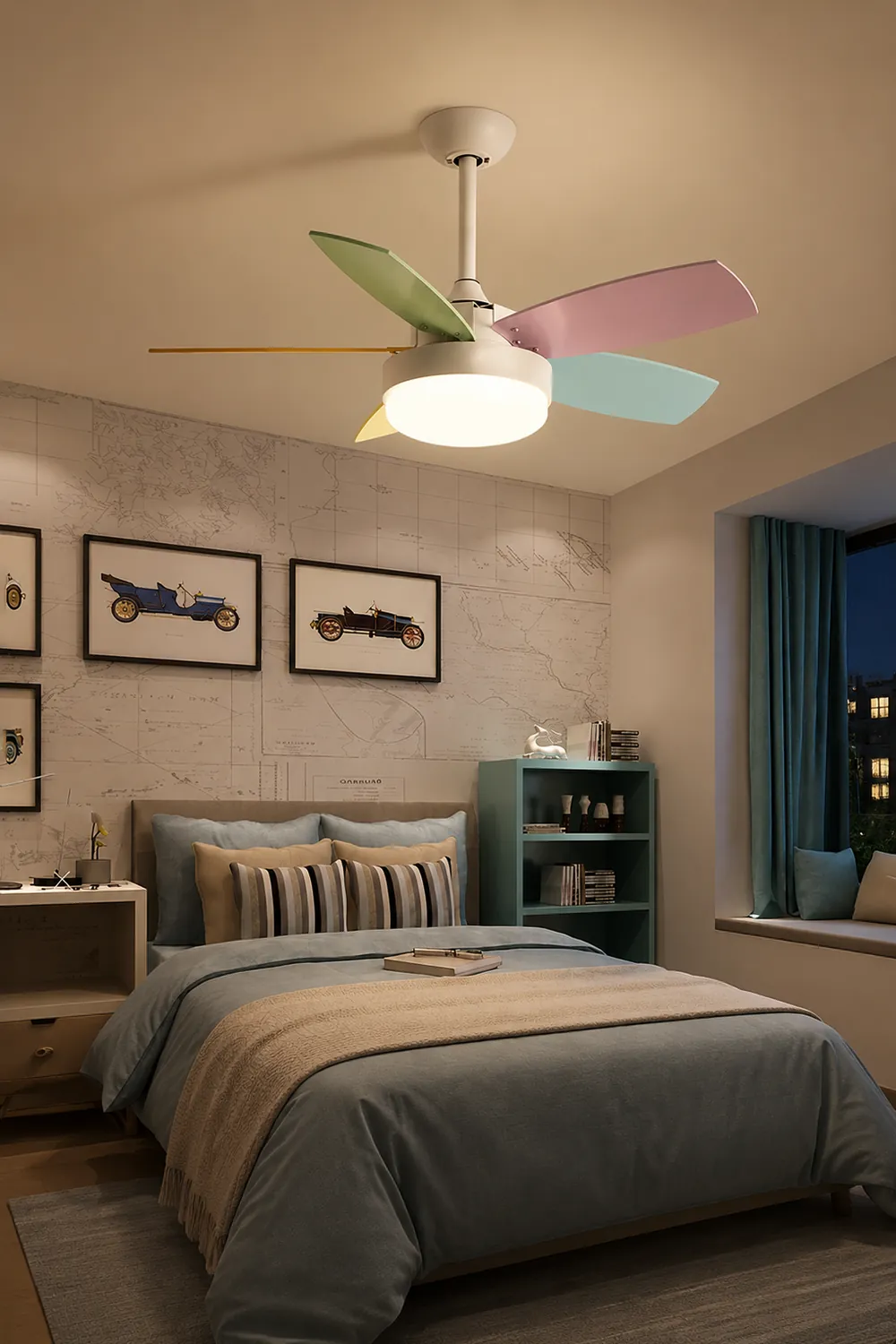 Morandi Modern 5-Blade Colorful DC Ceiling Fan with Light, LED, Summer, Bedroom - Lumpaz