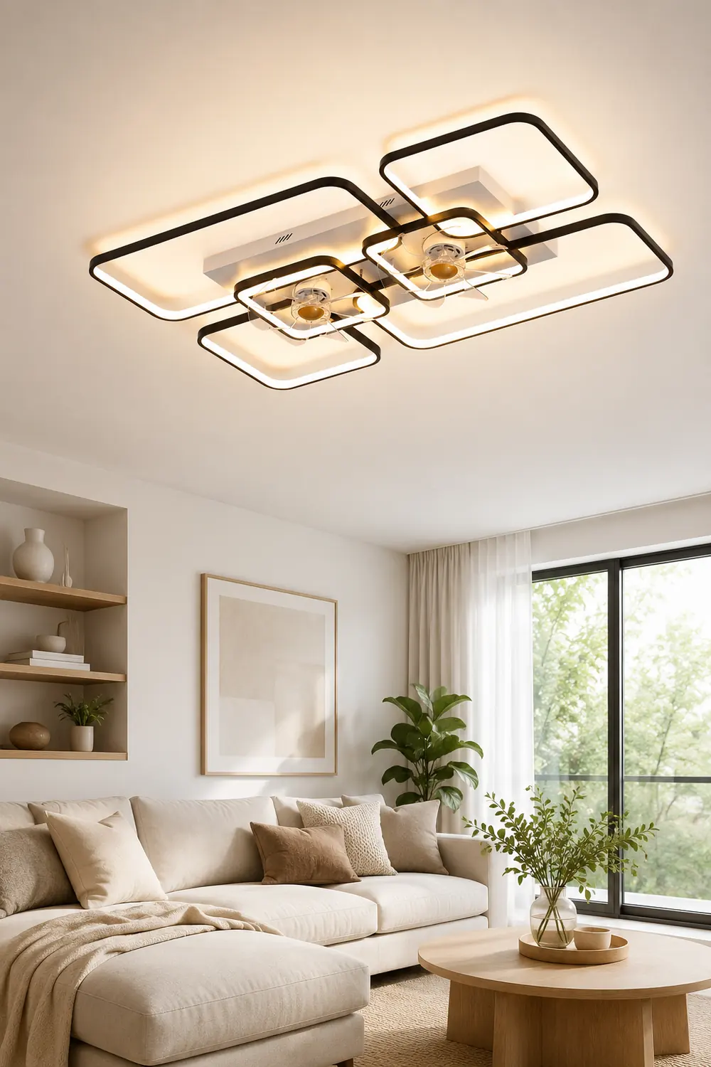 Lacey Rectangular Ceiling 2-Fans with Light, 2 Color, 18"/22"/36"/42" - Lumpaz