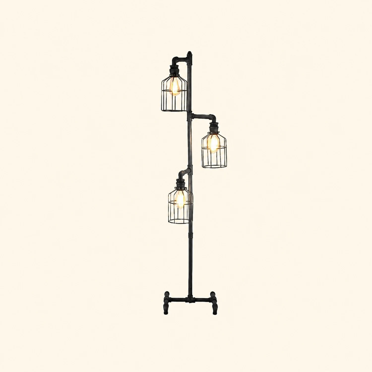 Alessio Retro Bird Cage Metal Floor Lamp, 3 Heads,Black - Lumpaz