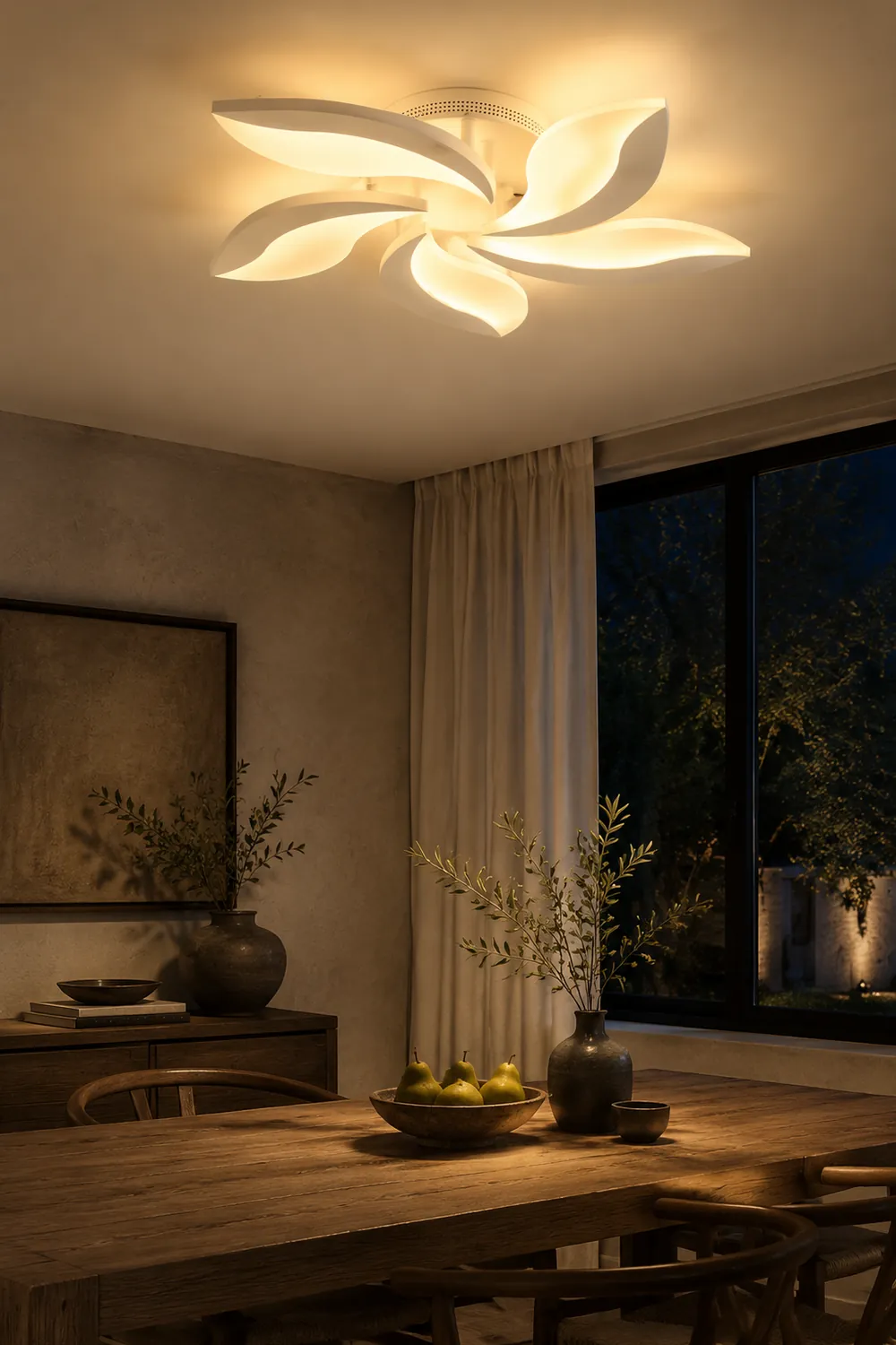 Hana Minimalist Art Deco Flower Flush Mount Ceiling Light, White, Living Room - Lumpaz