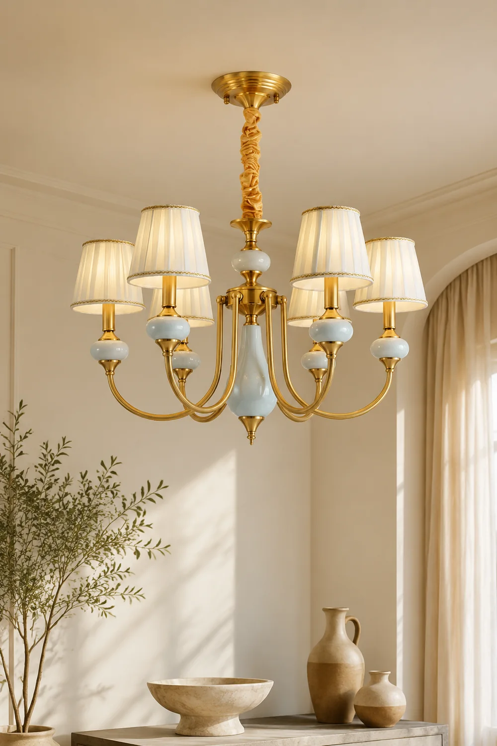 Alessio Retro Elegant Fabric Chandelier, Beige/Blue - Lumpaz