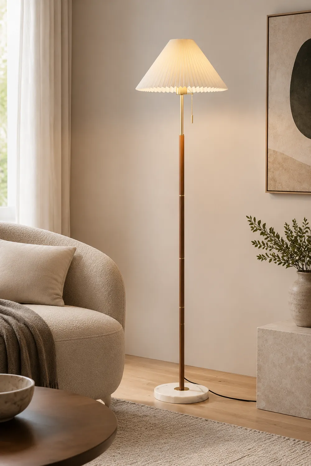 Ozawa Modern Pleated Metal Fabric Floor Lamp - Lumpaz