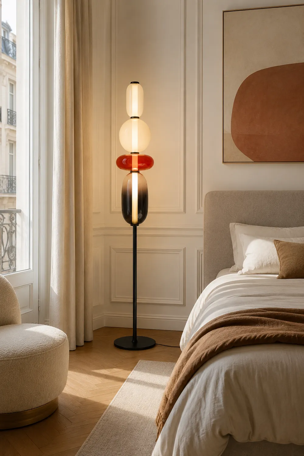 Morandi Modern Creative Man Metal/Glass Floor lamp, White/Black/Red - Lumpaz