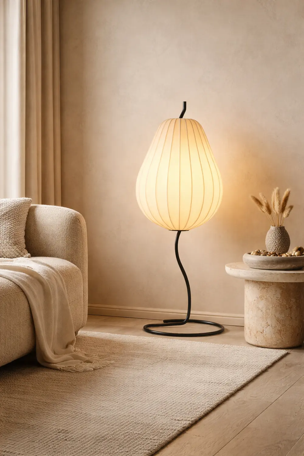 Renée Retro Pear Shaped Fabric Meta Floor Lamp - Lumpaz