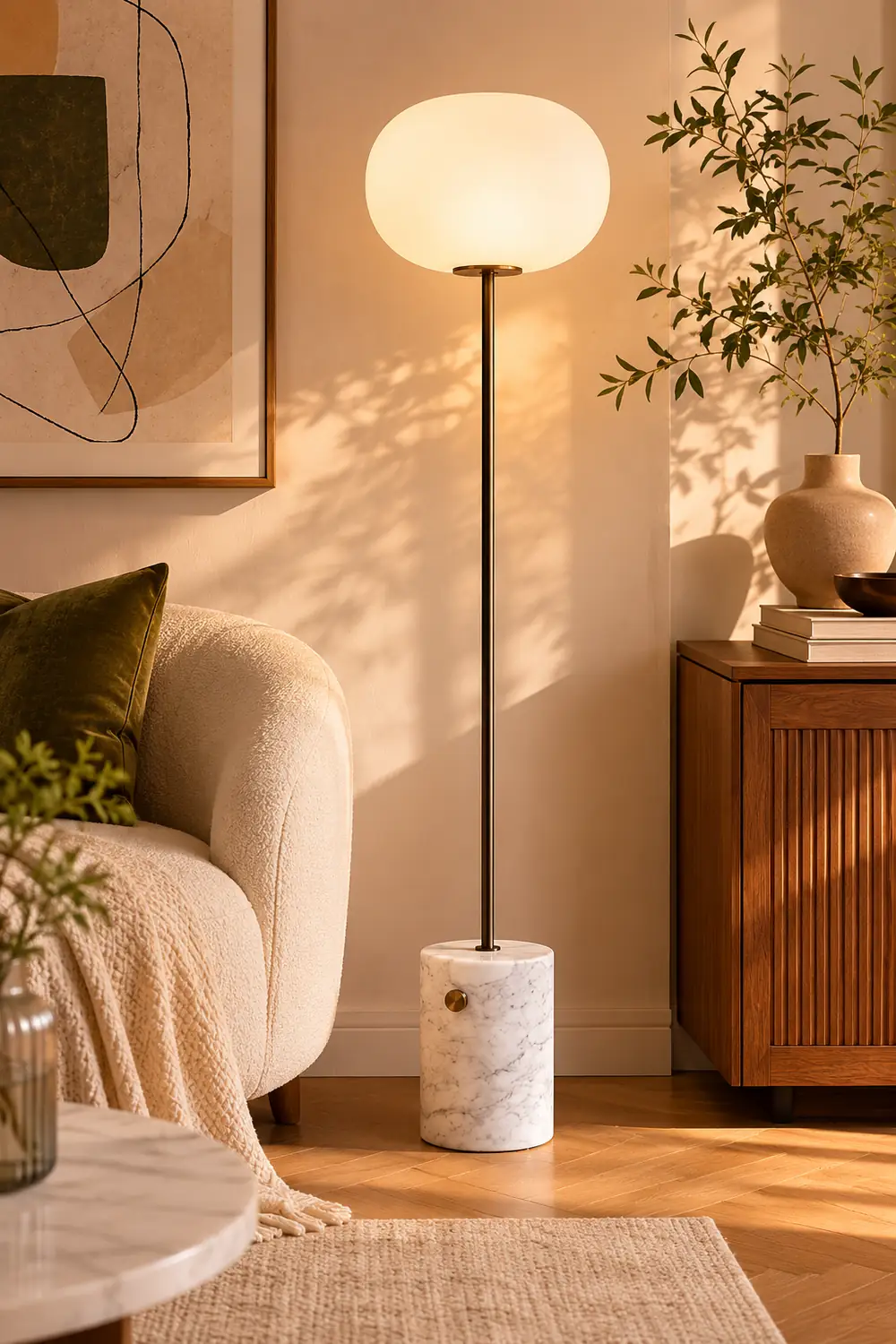 Valentina Modern Globe Metal Marble Floor Lamp, Black/Brass - Lumpaz