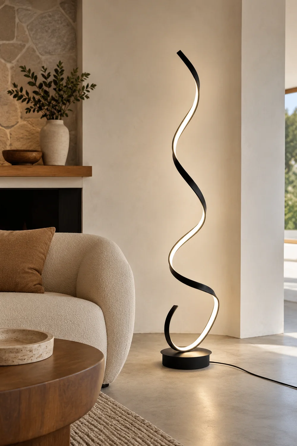 Modern Steamline Minimalist linear Floor Lamp, White/Black - Lumpaz