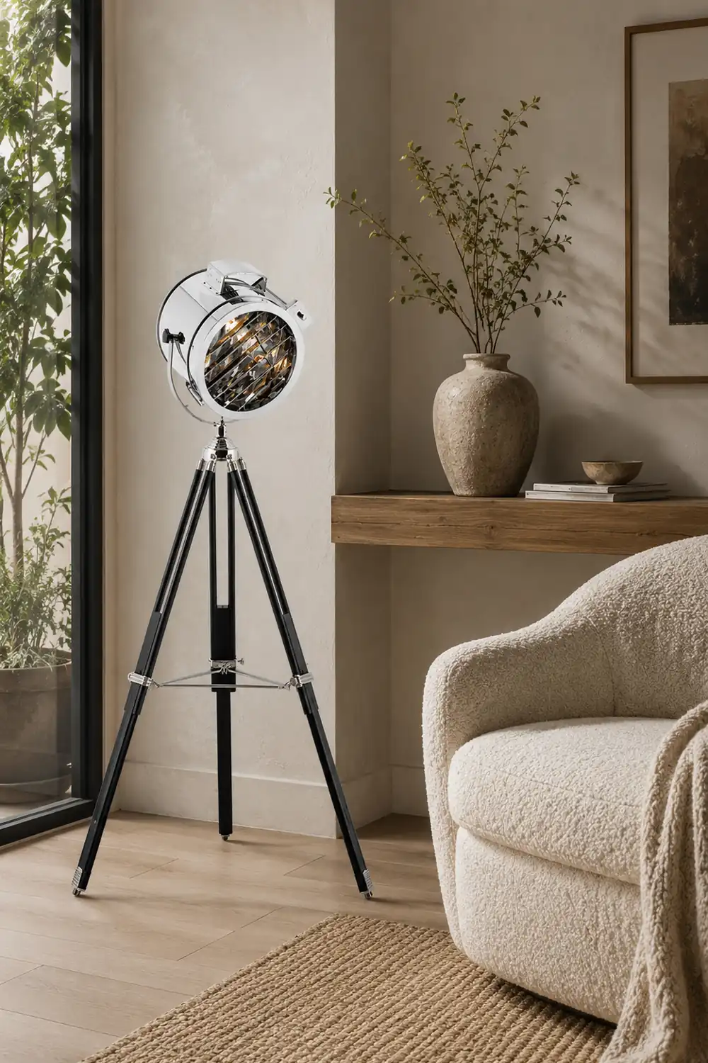 Salgado Retro Tripod Metal Floor Lamp, Silver, Bedroom/Study - Lumpaz