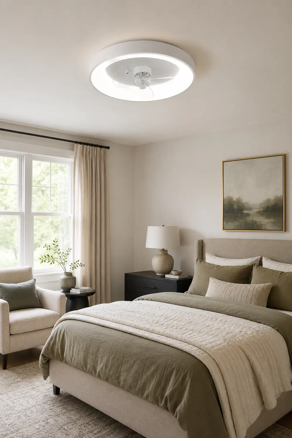 Quinn White Ceiling Fan with Light, Study/Bedroom - Lumpaz