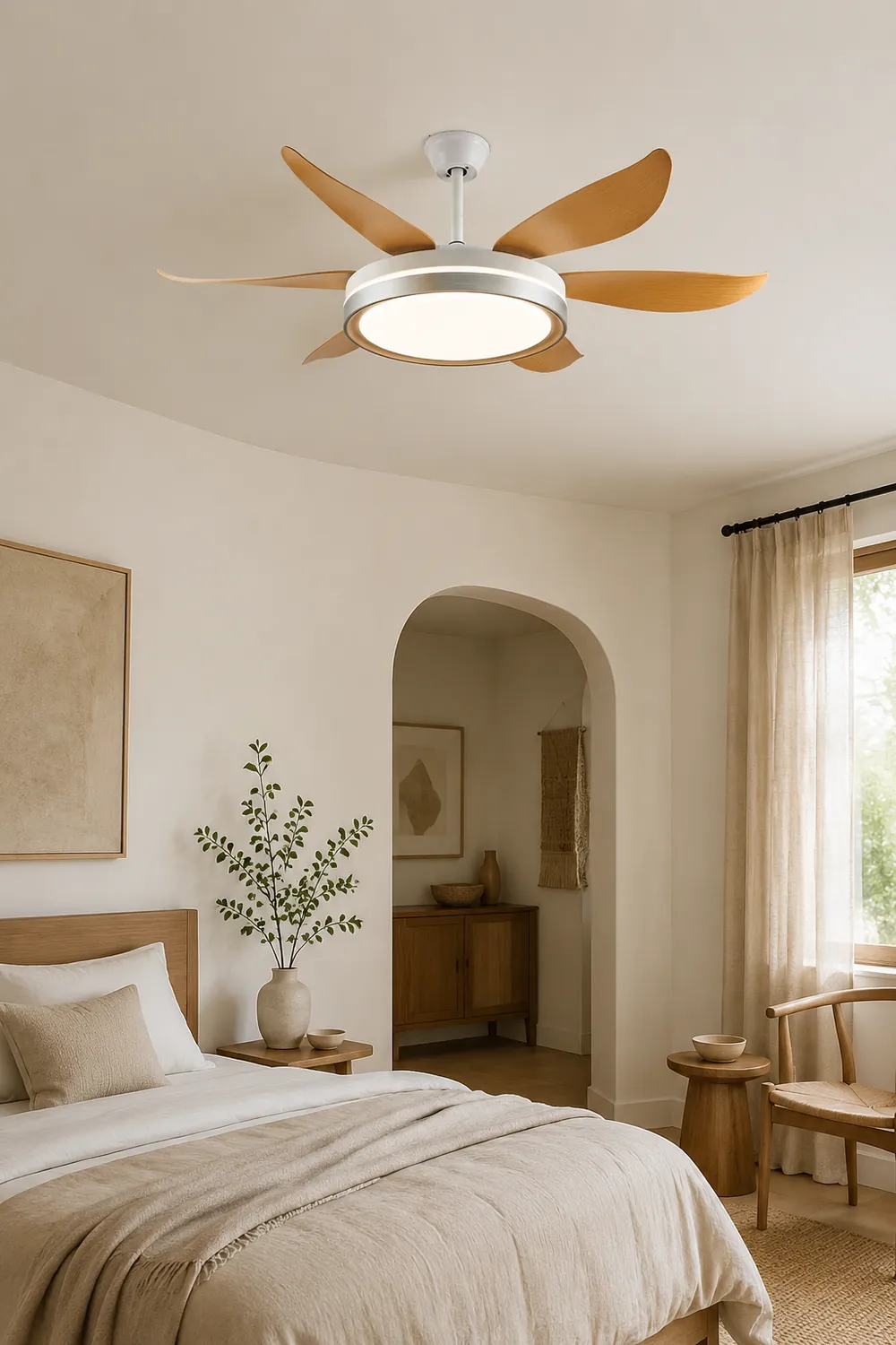 Haydn 6-Blade DC Fan with Light, Silver & Gold, Metal & Acrylic & ABS, Bedroom - Lumpaz
