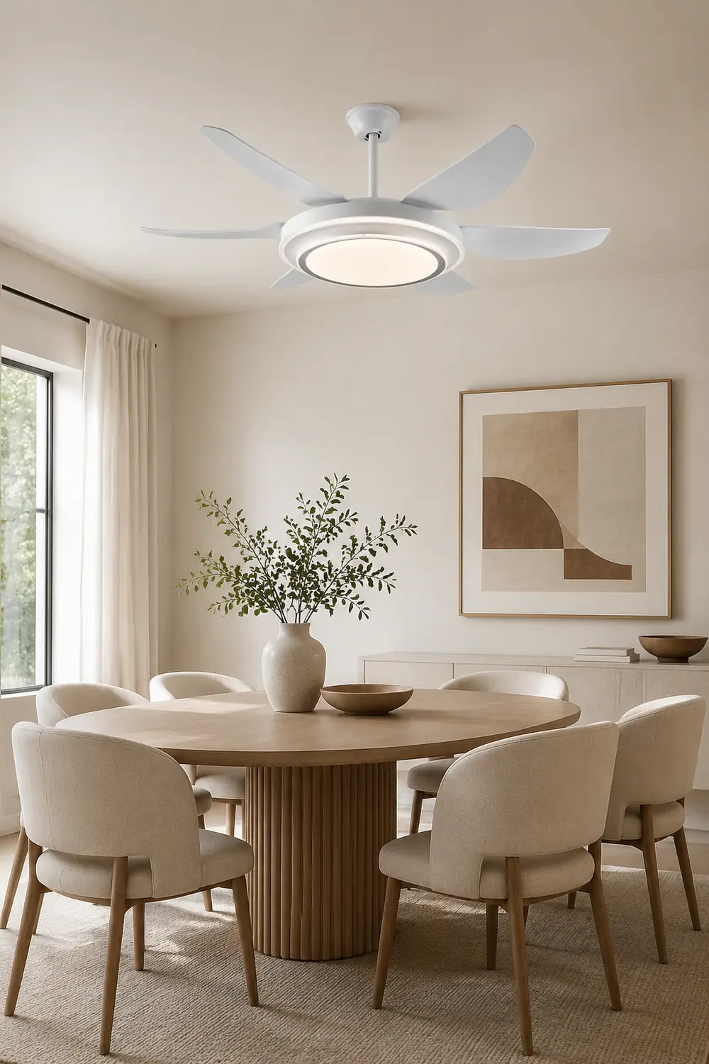 Haydn 6-Blade  Modern Basic  DC Ceiling Fan with Light, White, 51'' - Lumpaz