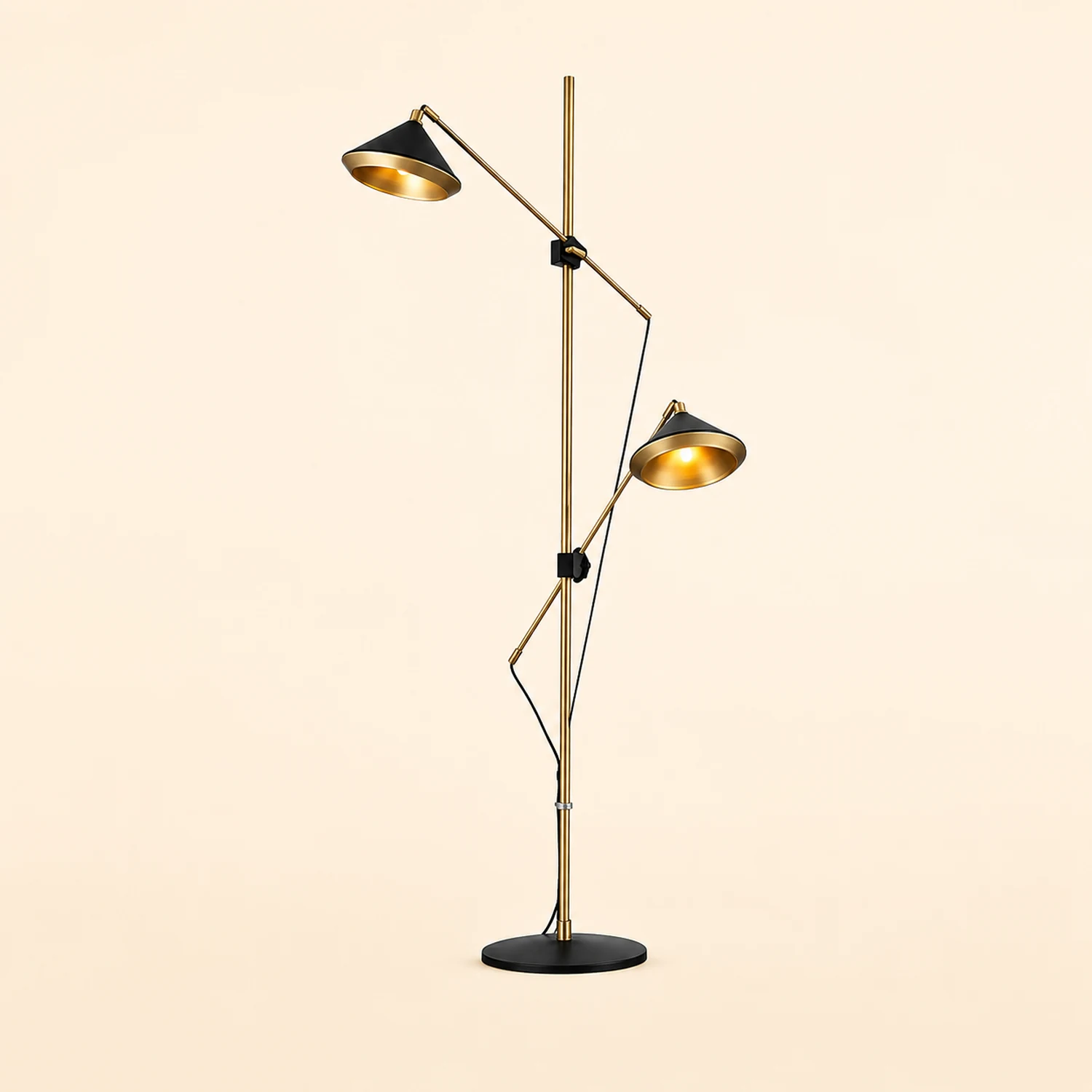 Carins Vintage Metal Tall Standing Floor Lamp, Black/Brass - Lumpaz